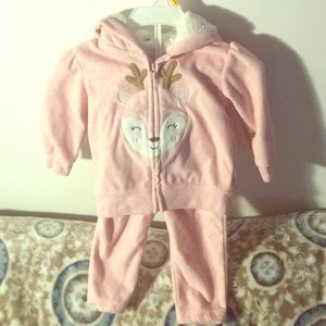 Pink Heather Deer🦌 Warm Velour Set - 6m